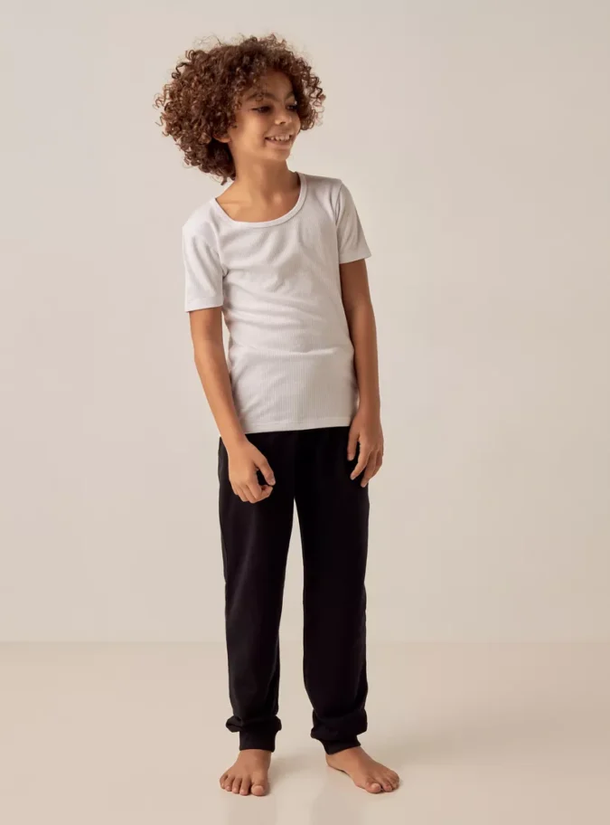 Juniors Textured Thermal Vest with Crew Neck and Short Sleeves-2
