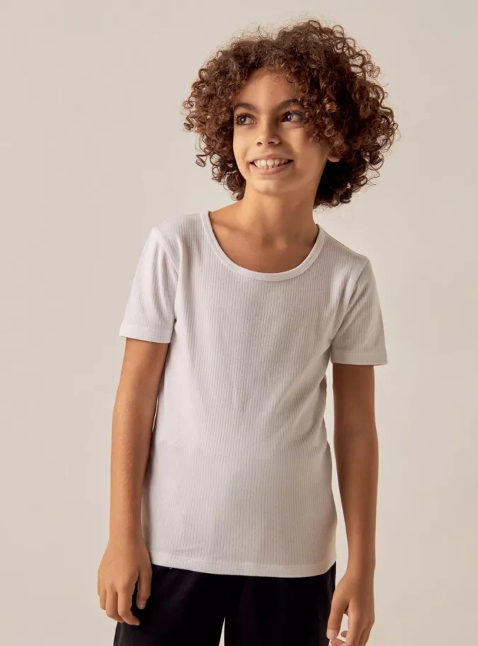 Juniors Textured Thermal Vest with Crew Neck and Short Sleeves-3