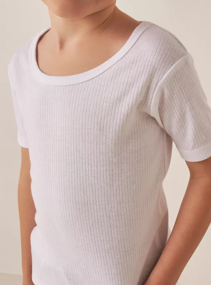 Juniors Textured Thermal Vest with Crew Neck and Short Sleeves -4