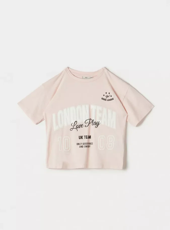 Juniors Varsity Print T-shirt with Crew Neck and Short Sleeves-1