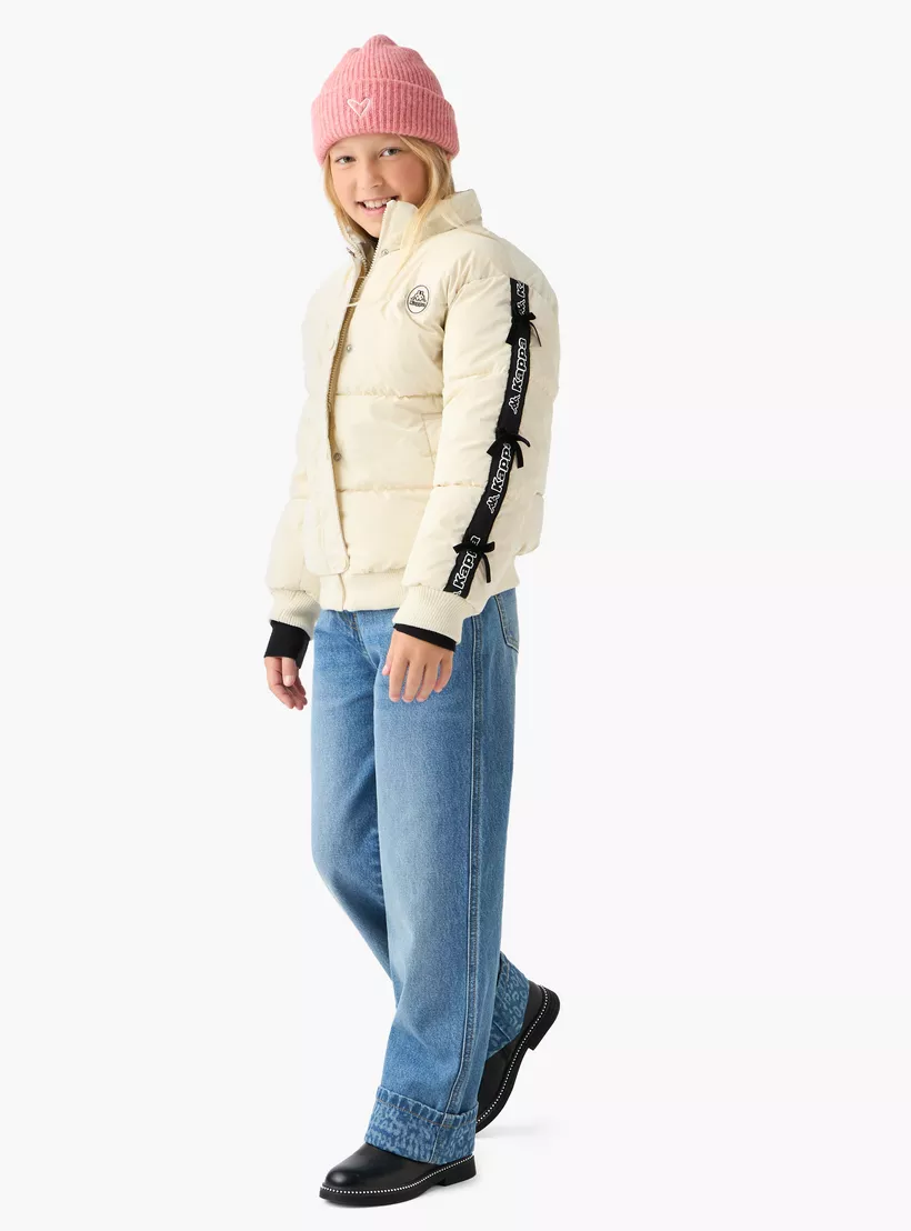 Kappa Bow Detail Padded Jacket with Hood and Zip Closure-2