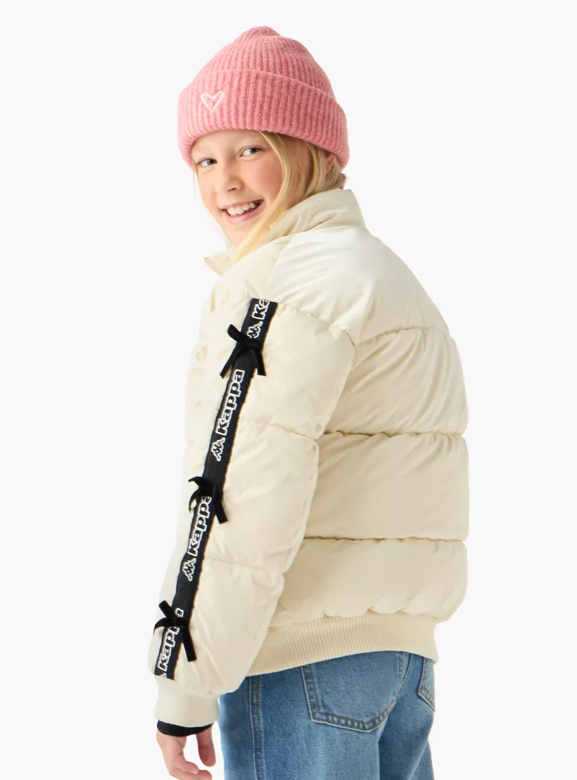 Kappa Bow Detail Padded Jacket with Hood and Zip Closure-3