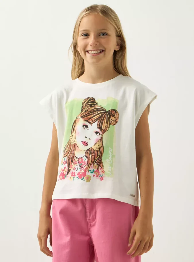 Lee Cooper Graphic Print T-shirt with Extended Sleeves-1