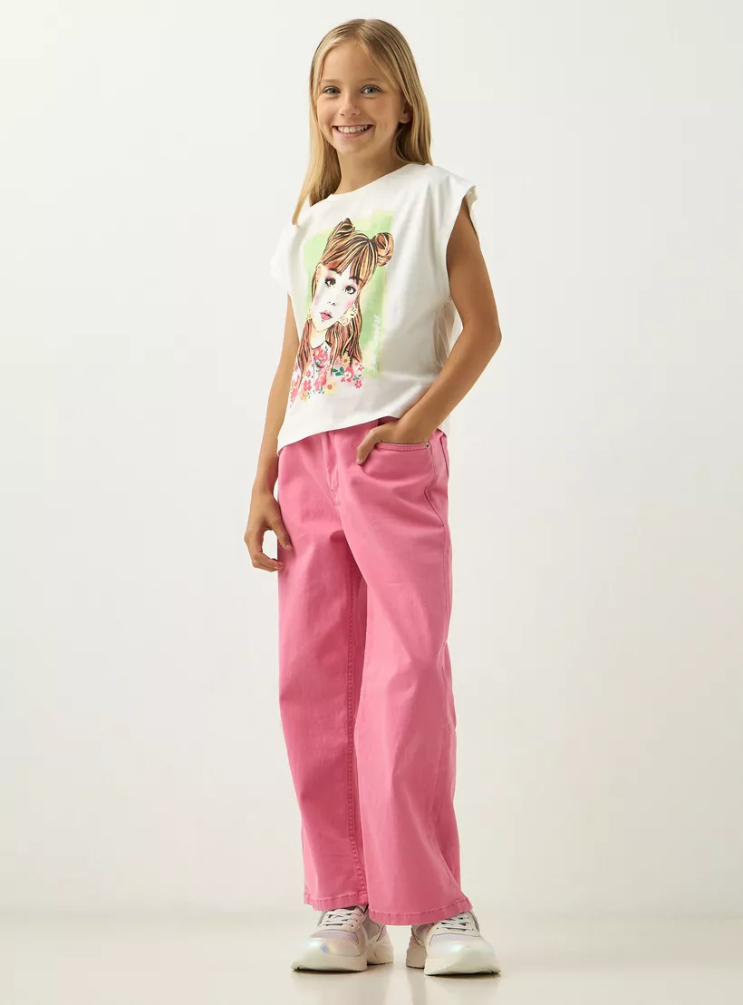 Lee Cooper Graphic Print T-shirt with Extended Sleeves-2