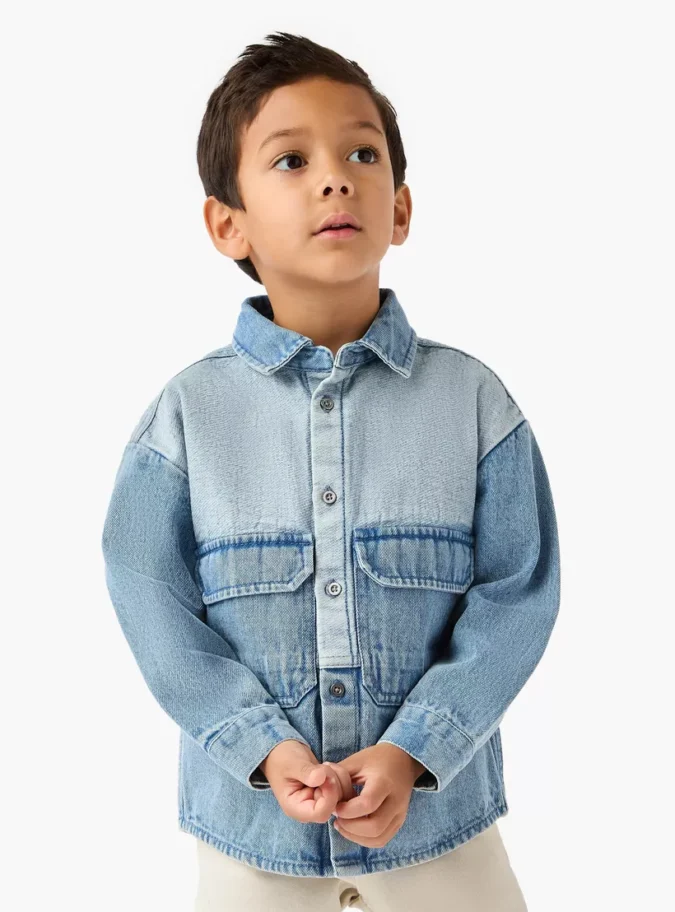 Lee Cooper Panelled Denim Shirt with Pockets-1