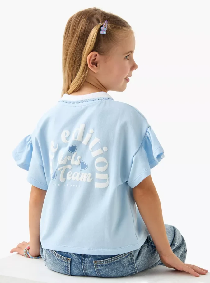 Lee Cooper Slogan Print Polo T-shirt with Drop Shoulder Sleeves-1