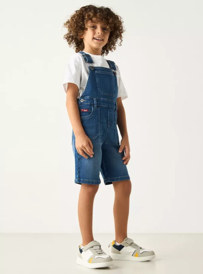 Lee Cooper Solid Denim Dungaree with Pockets and Adjustable Straps-1