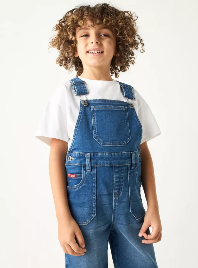 Lee Cooper Solid Denim Dungaree with Pockets and Adjustable Straps-2