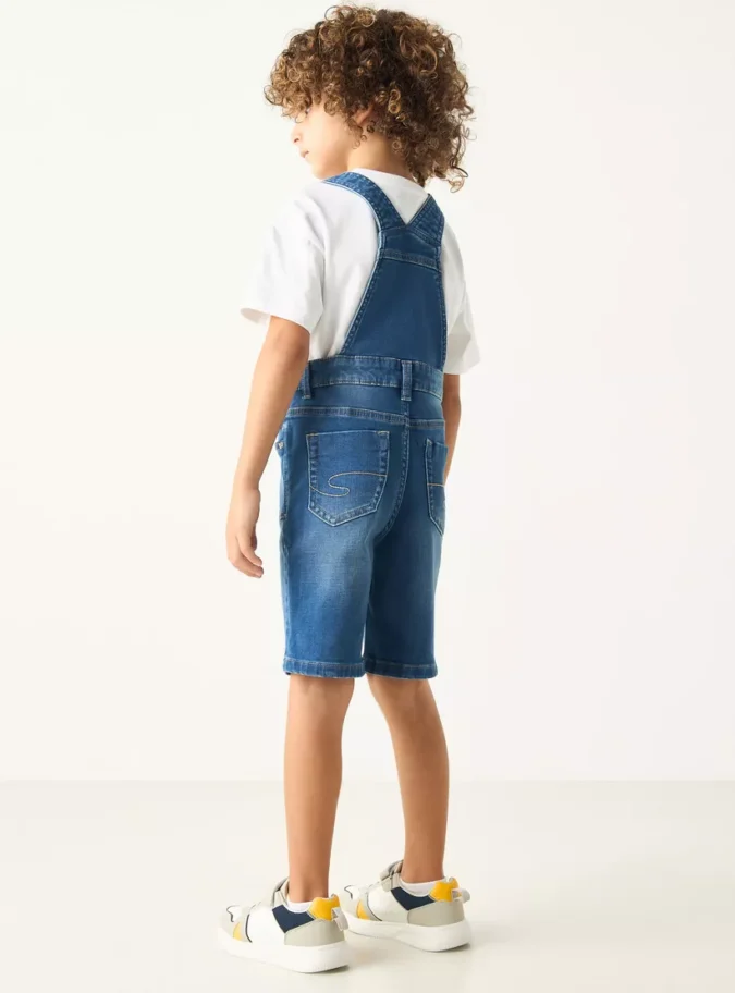 Lee Cooper Solid Denim Dungaree with Pockets and Adjustable Straps-3