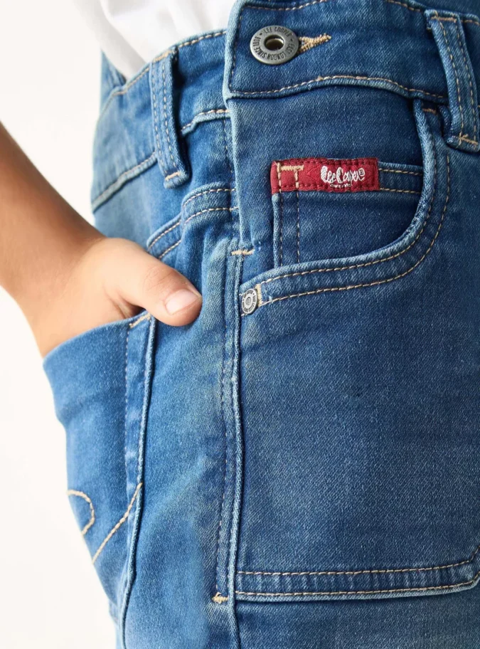 Lee Cooper Solid Denim Dungaree with Pockets and Adjustable Straps-4