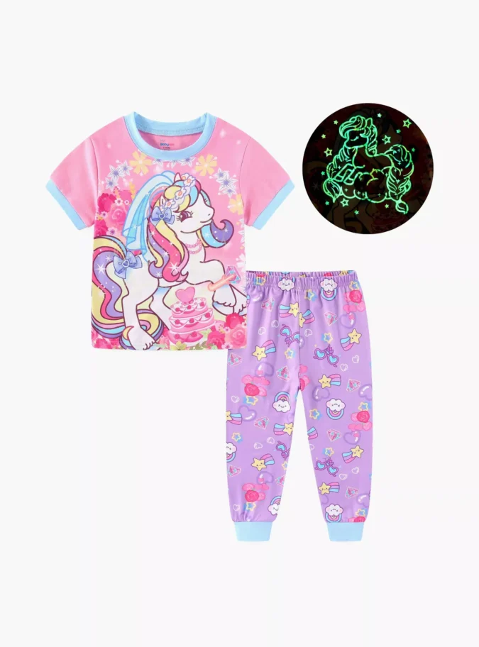 Magical Pony Cake Party Dreams Printed Glow-in-the-Dark T-Shirt with Joggers-2