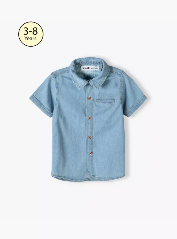 Minoti Solid Short Sleeves Denim Shirt-1