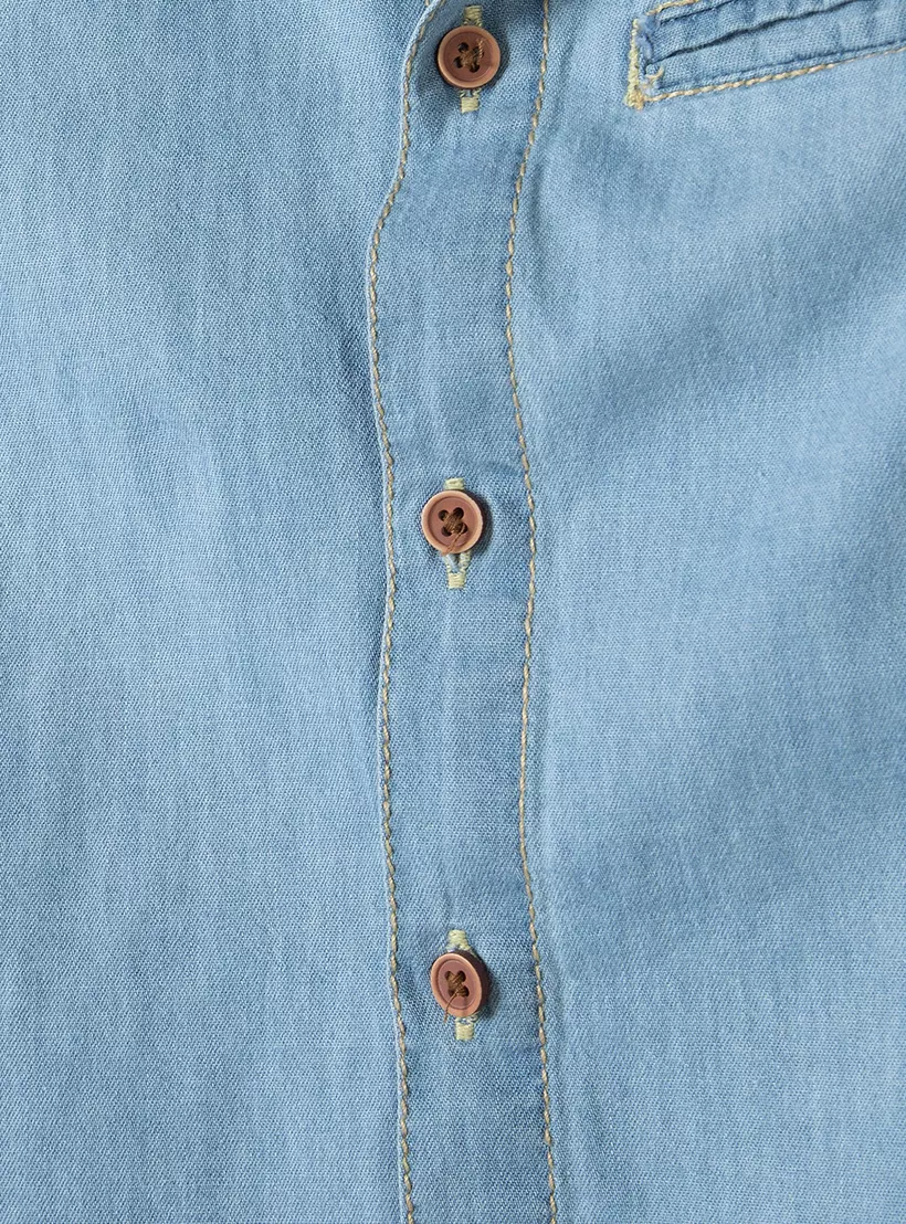 Minoti Solid Short Sleeves Denim Shirt-4