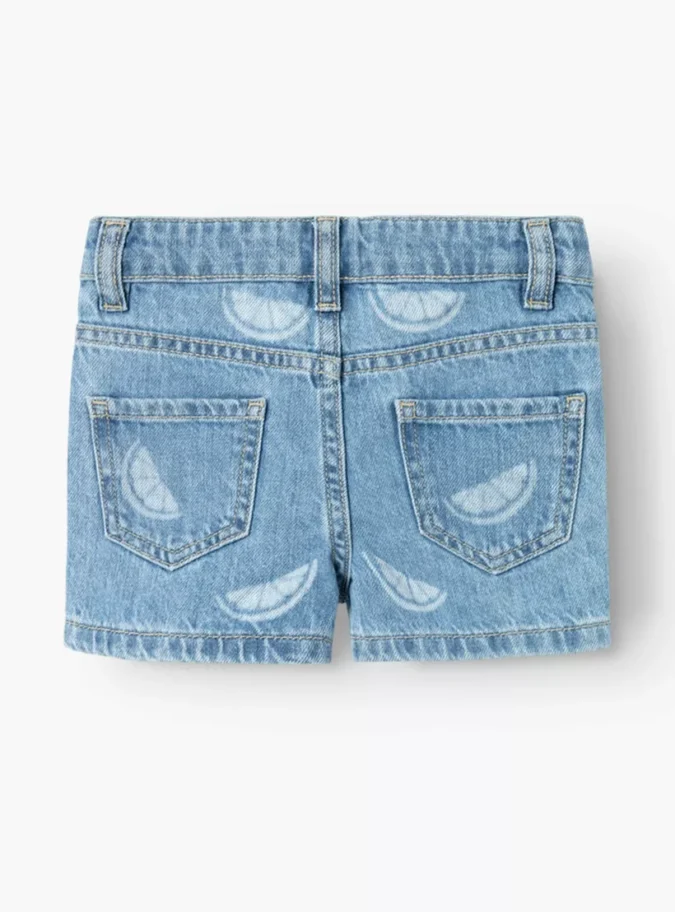 Name It Girls' Denim Printed Shorts with Button Closure-2