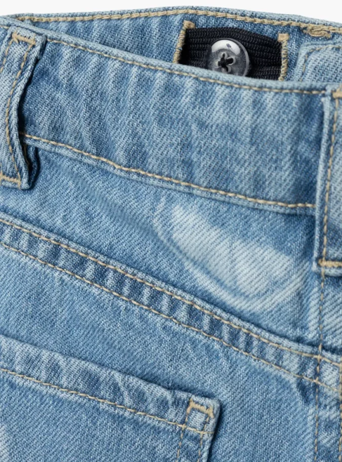 Name It Girls' Denim Printed Shorts with Button Closure-3