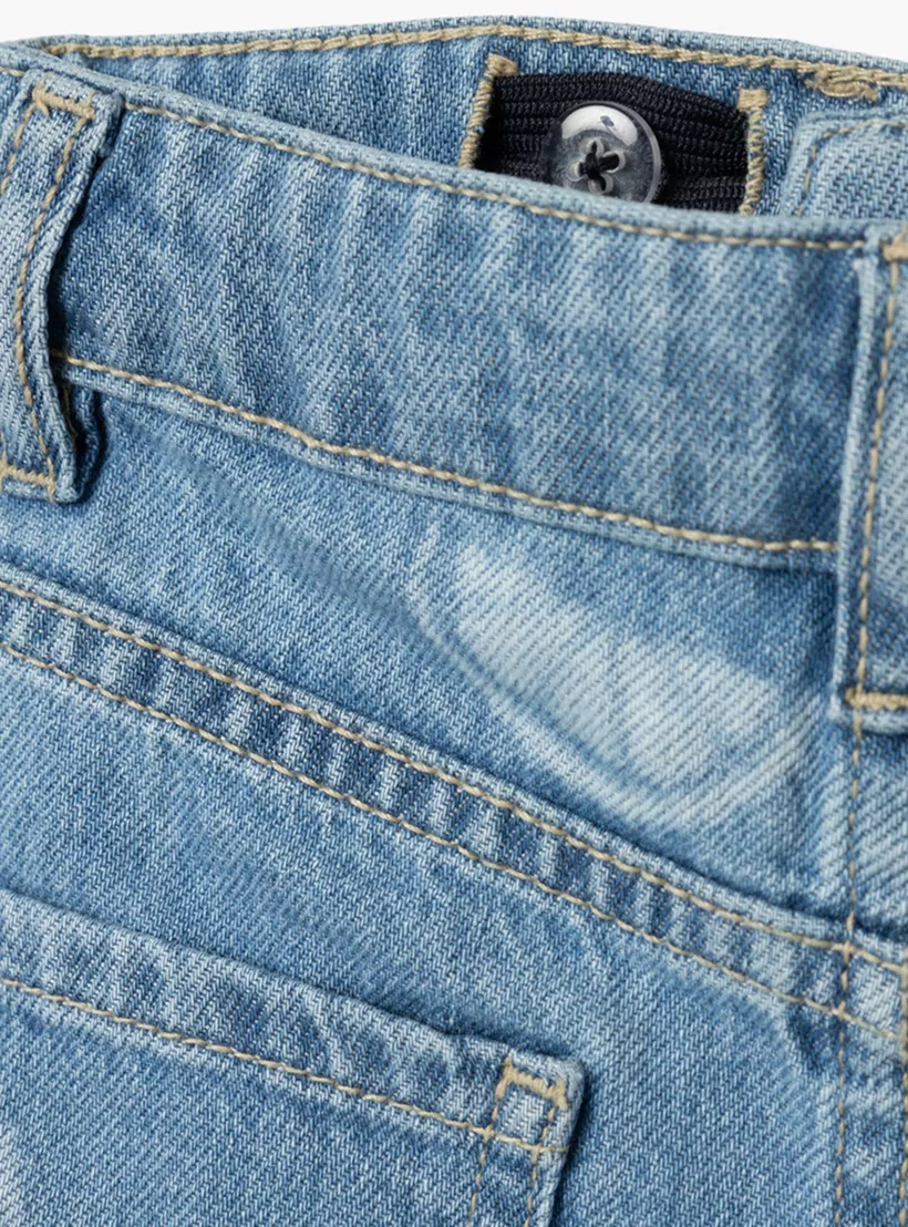Name It Girls' Denim Printed Shorts with Button Closure-3