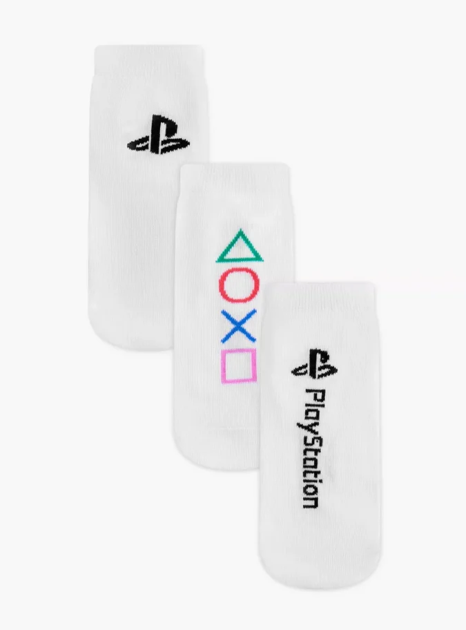 PlayStation Logo Print Ankle Length Socks - Set of 3-1