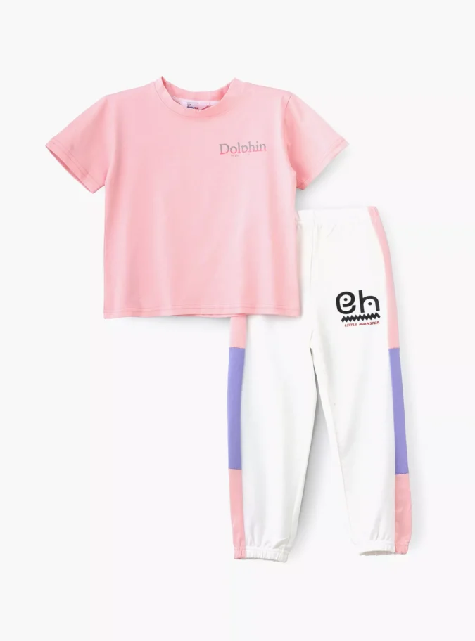 Printed Short Sleeves T-Shirt with Pants-1