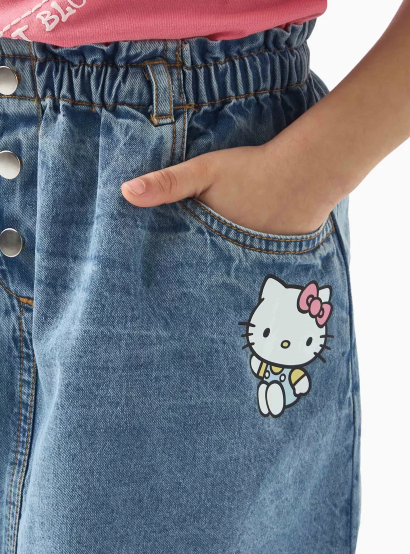 Sanrio Hello Kitty Print Denim Skirt with Elasticated Waist-4