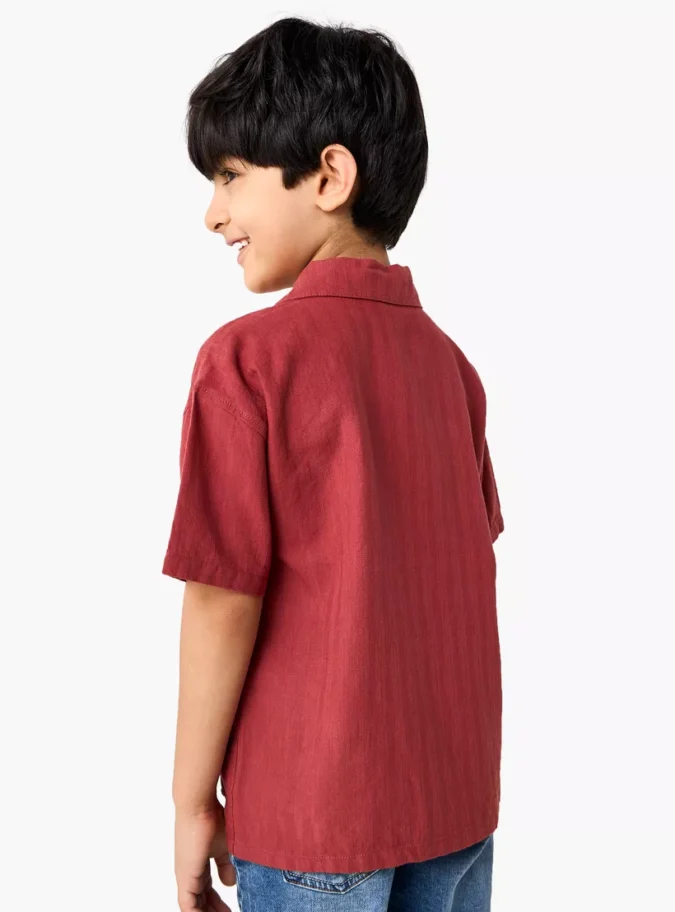 Solid Camp Collar Shirt with Short Sleeves and Pocket-3