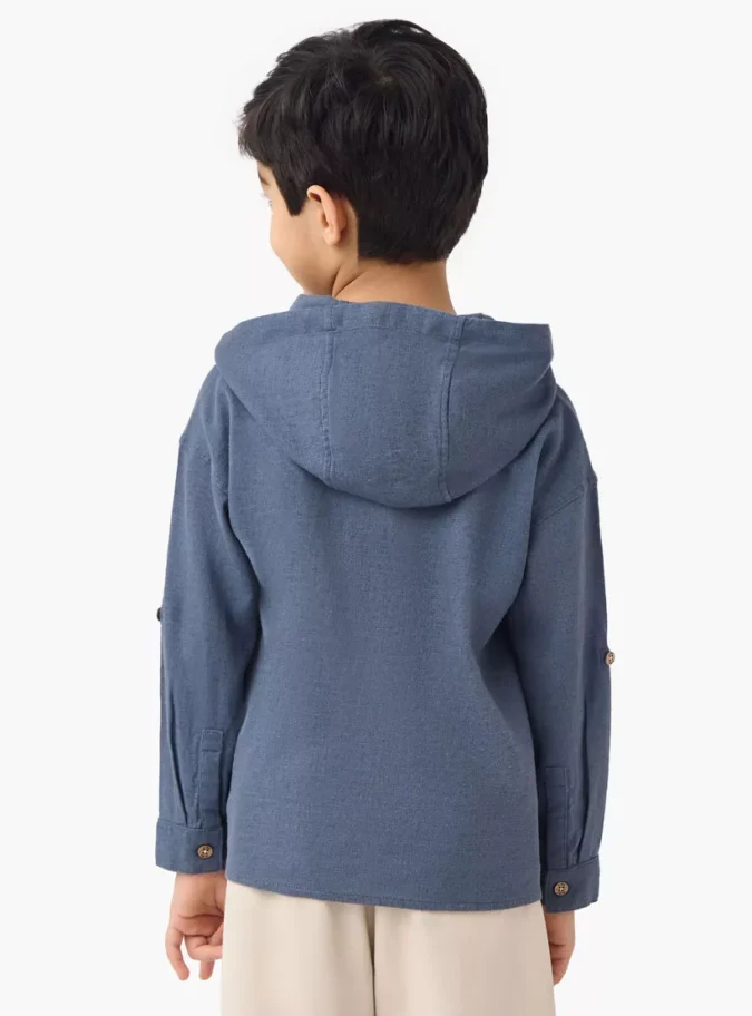 Solid Hooded Shirt with Pocket and Long Sleeves-2
