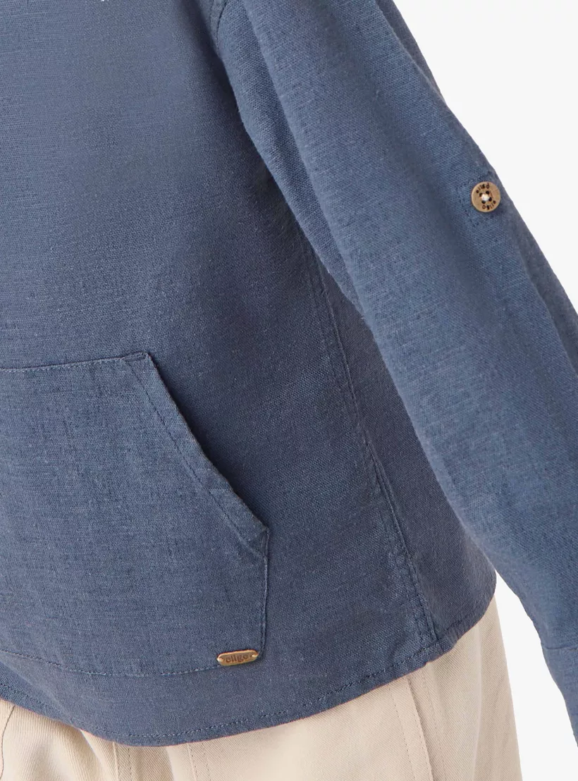 Solid Hooded Shirt with Pocket and Long Sleeves-3