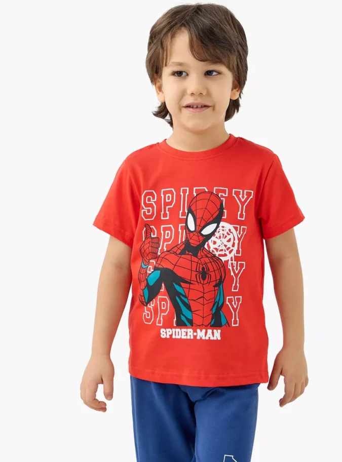Spider-Man Print T-shirt and Pyjama Set-1