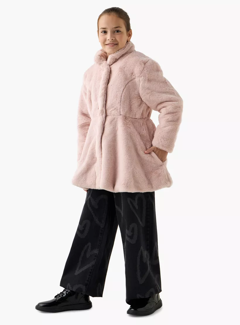 Textured Longline Jacket with Long Sleeves and Pockets-2