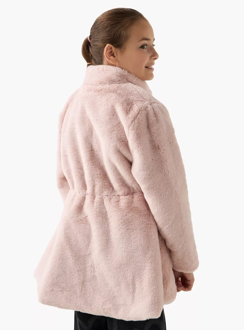 Textured Longline Jacket with Long Sleeves and Pockets-3