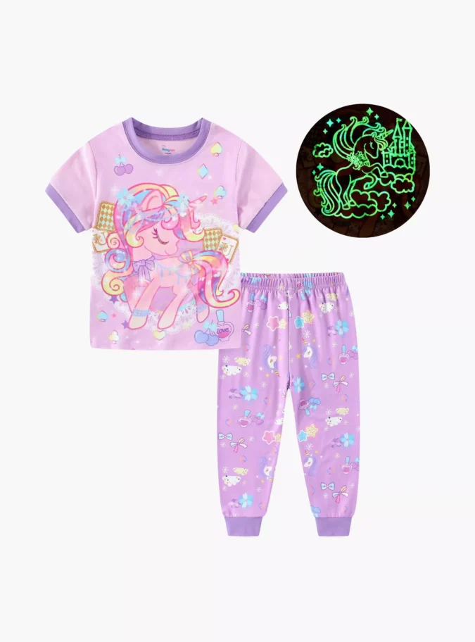 Unicorn Princess & Castle Sparkle Printed Glow-in-the-Dark T-Shirt with Joggers-1