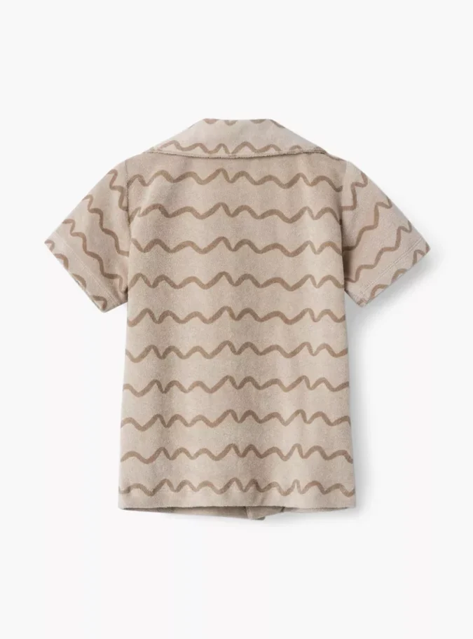 Wave Print Short Sleeves Shirt with Camp Collar-3