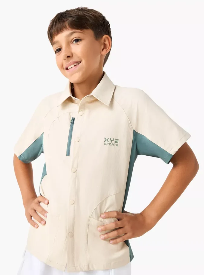 XYZ Colourblock Shirt with Button Closure and Front Pocket-1