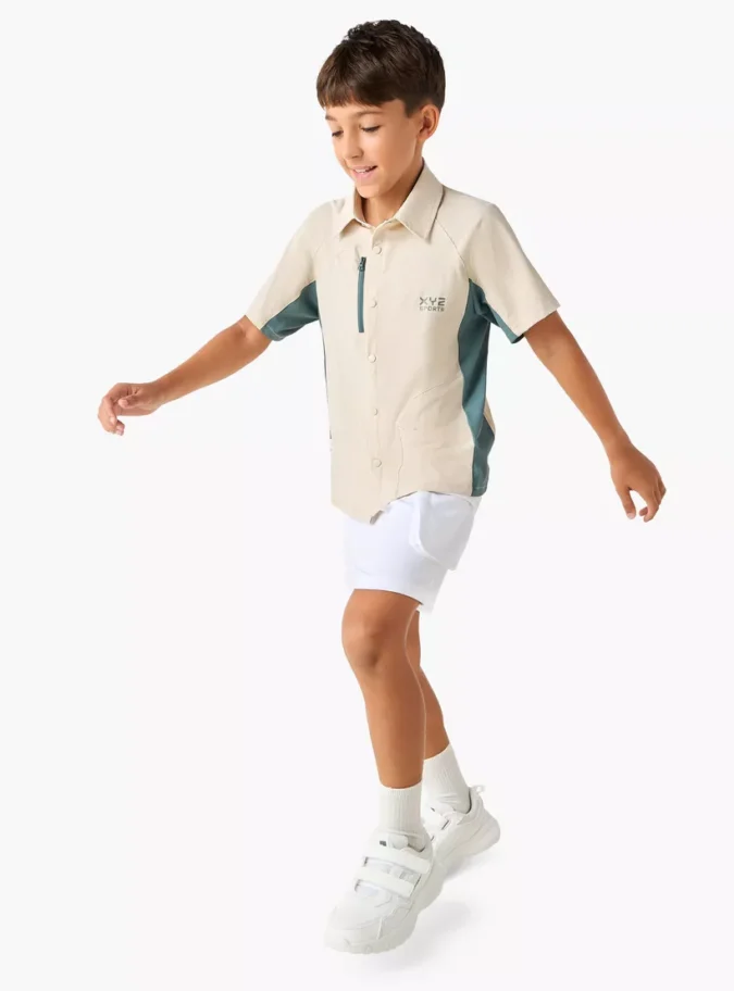 XYZ Colourblock Shirt with Button Closure and Front Pocket-2
