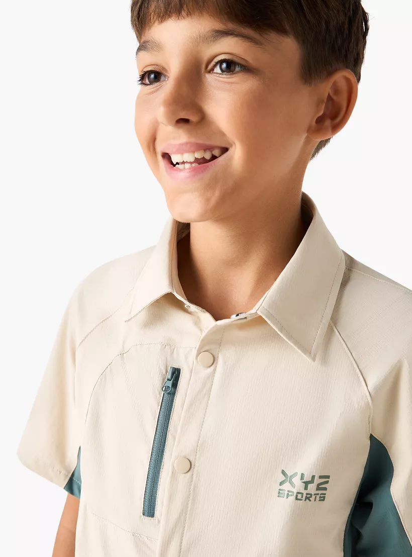 XYZ Colourblock Shirt with Button Closure and Front Pocket-4