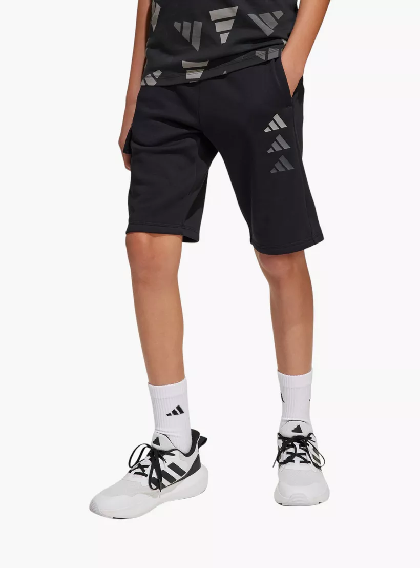 adidas Logo Print Shorts with Drawstring Closure and Pockets-3