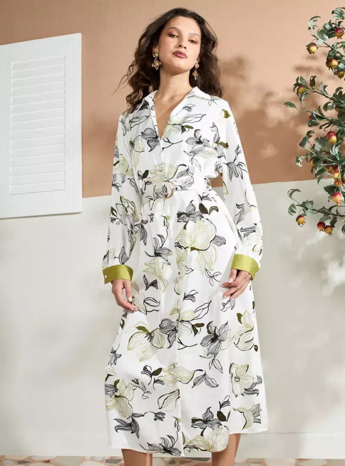 All-Over Floral Print Midi Shirt Dress-1