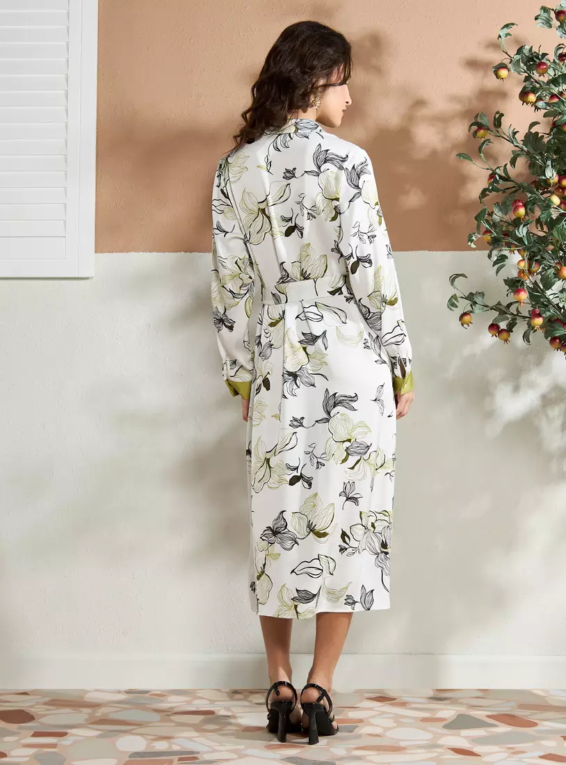 All-Over Floral Print Midi Shirt Dress-2