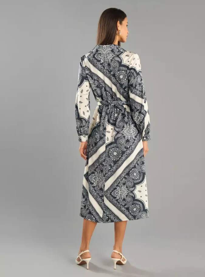 All-Over Paisley Print Midi Dress with Tie-Up Belt-2