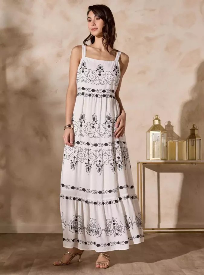 All-Over Print Sleeveless Tiered Dress-1