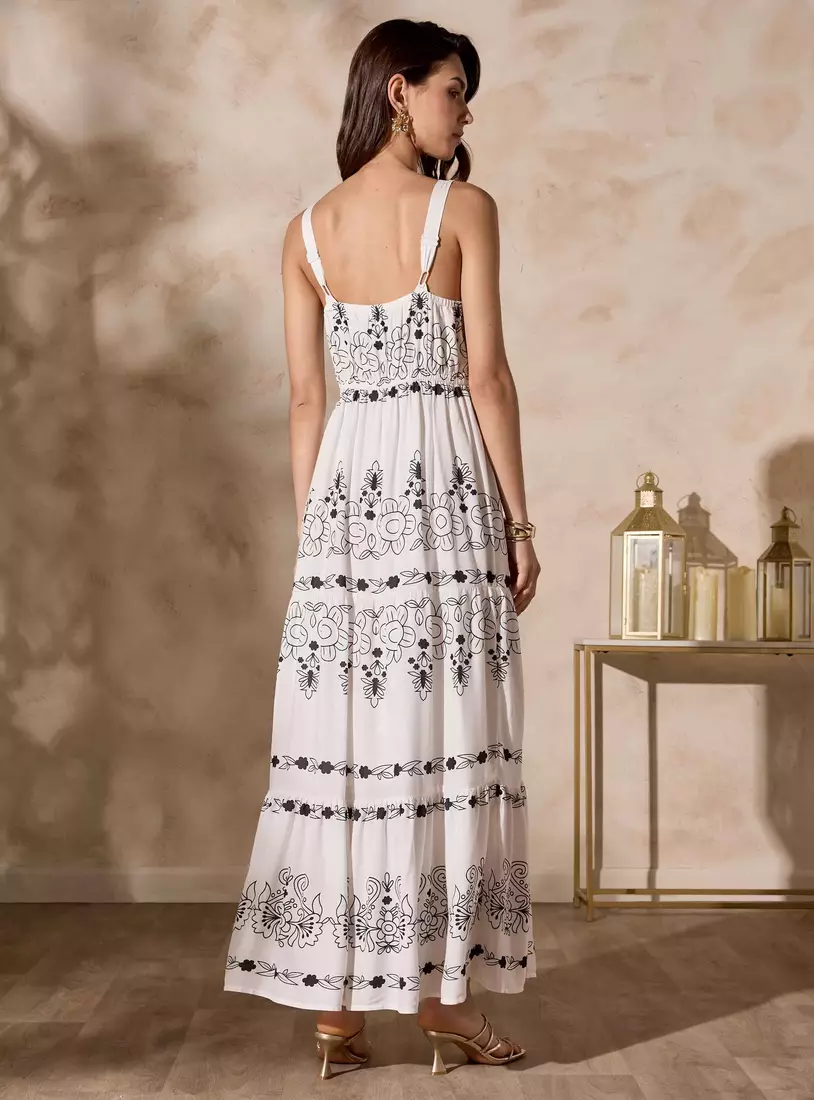 All-Over Print Sleeveless Tiered Dress-2