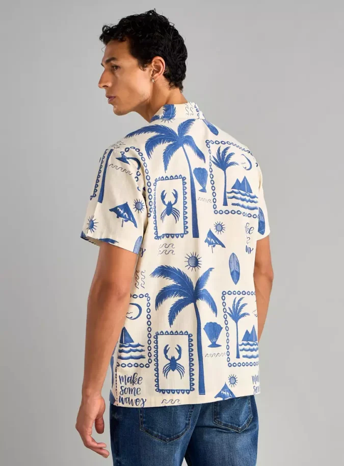 All-Over Tropical Print Camp Collar Shirt-2