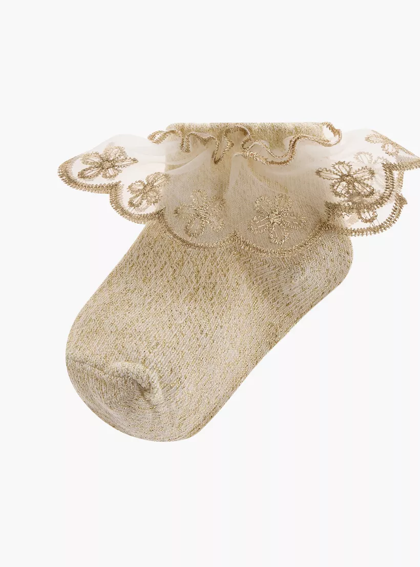 Barefeet Floral Lace Ankle Length Socks with Frill Detail - Set of 2-2