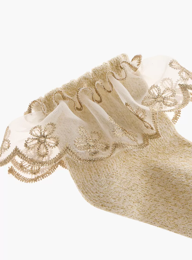 Barefeet Floral Lace Ankle Length Socks with Frill Detail - Set of 2-3