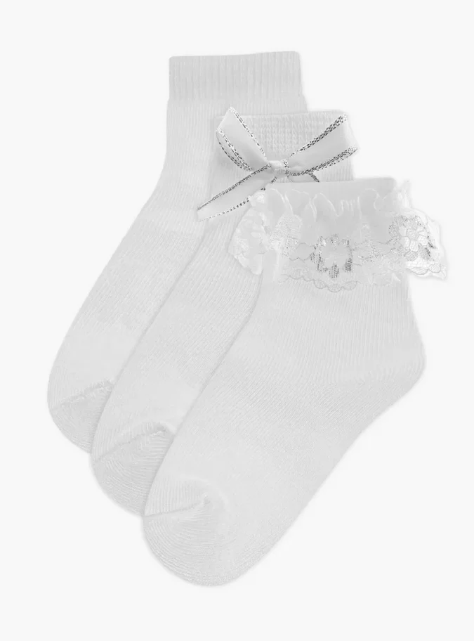 Barefeet Frill Detail Non Terry Ankle Length Socks - Set of 3-1