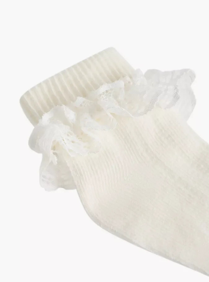 Barefeet Frill Detail Non Terry Ankle Length Socks - Set of 3-3