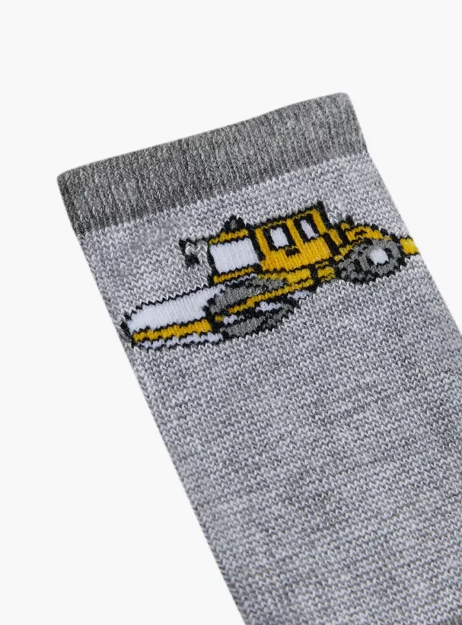 Barefeet Vehicle Print Non-Terry Ankle Length Socks - Set of 5-2