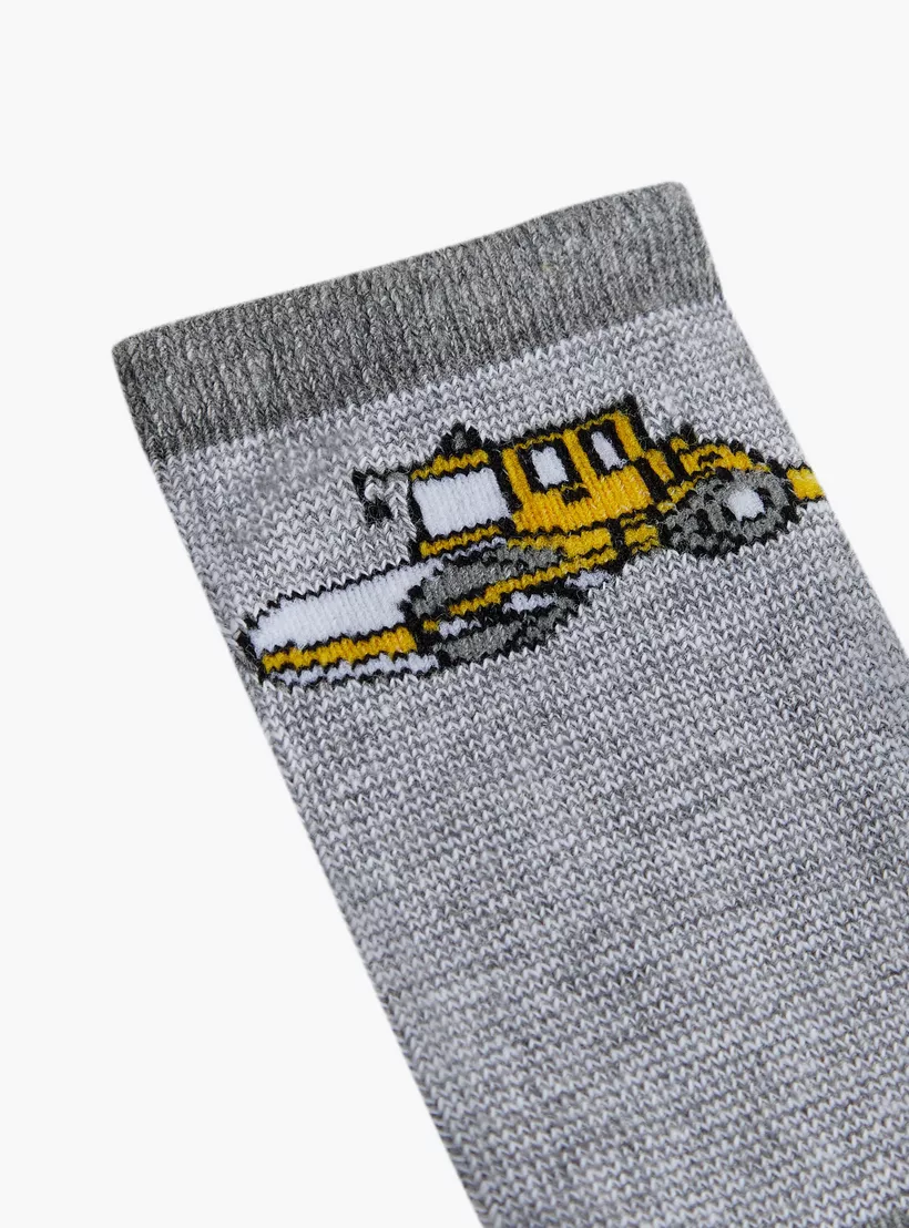 Barefeet Vehicle Print Non-Terry Ankle Length Socks - Set of 5-2