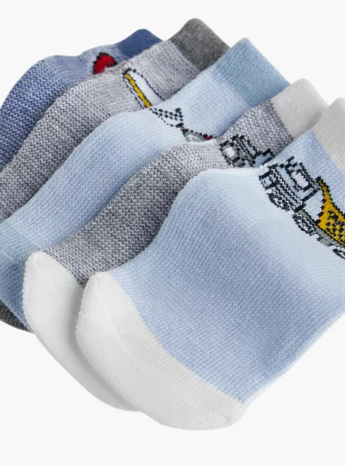Barefeet Vehicle Print Non-Terry Ankle Length Socks - Set of 5-3