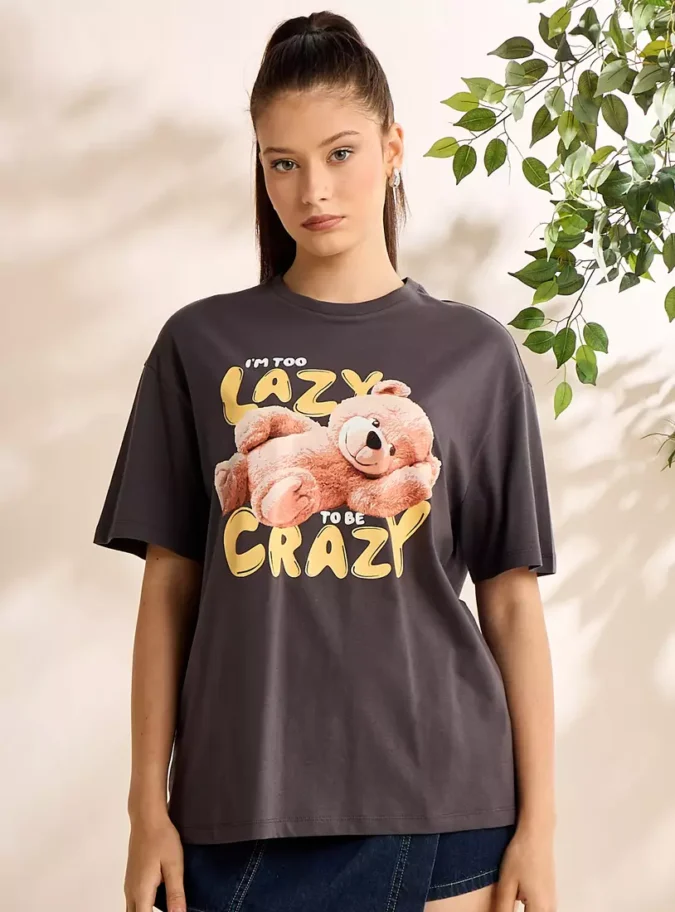 Bear Graphic Print Oversized T-shirt-1