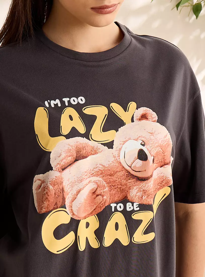 Bear Graphic Print Oversized T-shirt-4